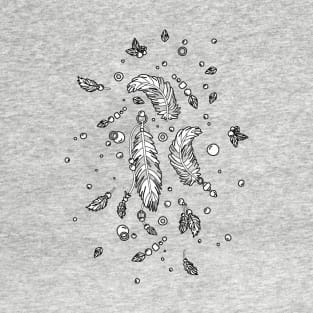 Magical Falling Feathers - Black and White T-Shirt